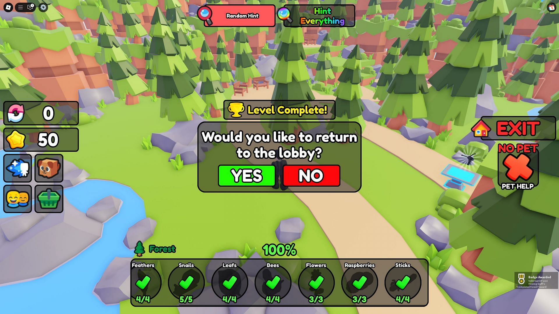 Complete levels by securing all of the listed items (Image via Roblox)